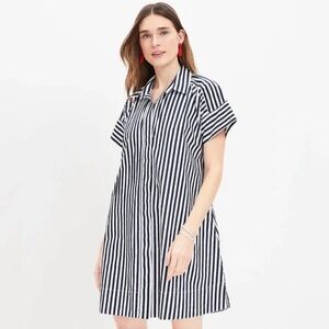 Loft Striped Poplin Short Sleeve Pocket Shirtdress -- EUC